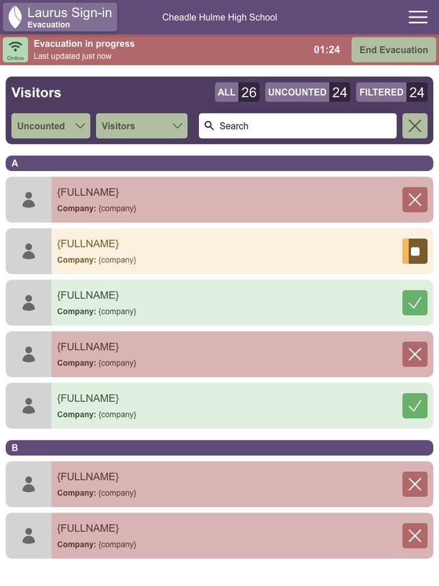 Evacuation app participant register
